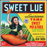 Vintage label SWEET LUE Yams girl pictured Dupuis Breaux Bridge Louisiana n-mint