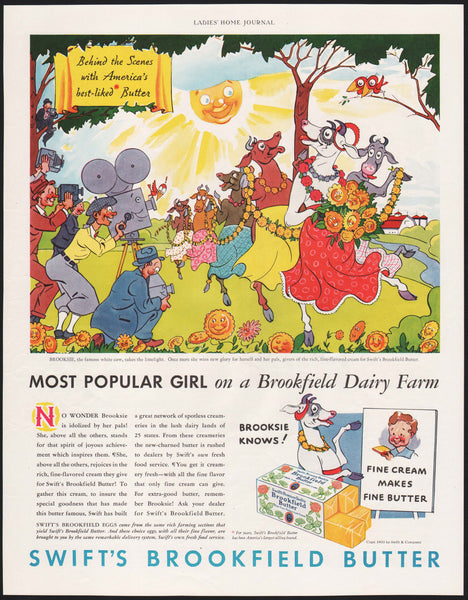 Vintage magazine ad SWIFTS BROOKFIELD BUTTER from 1933 Brooksie the cow cartoon