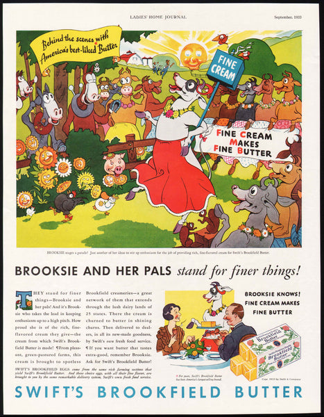 Vintage magazine ad SWIFTS BROOKFIELD BUTTER 1933 featuring Brooksie on parade