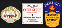 Vintage labels SYRUP Cane Corn Maple Lot of 3 New England Bay State Boston n-mint+