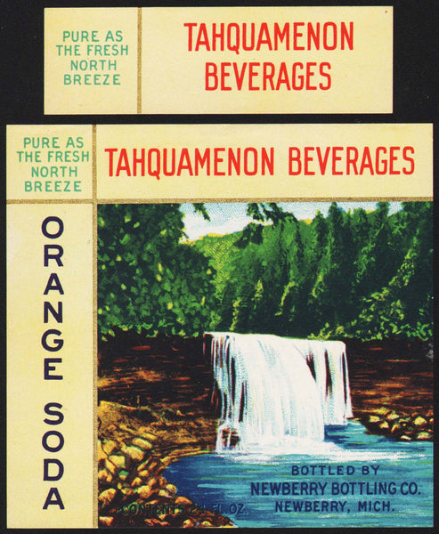 Vintage soda pop bottle label TAHQUAMENON Orange Soda Newberry Michigan n-mint+