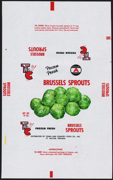 Vintage wrapper T and C BRUSSELS SPROUTS Town and Country Ft Wayne Indiana n-mint