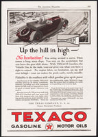 Vintage magazine ad TEXACO GASOLINE MOTOR OILS from 1923 Up the hill in high car