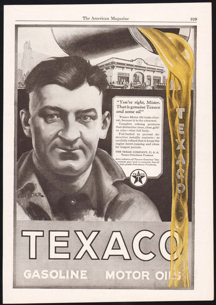 Vintage magazine ad TEXACO Gasoline Motor Oils from 1924 Richard V Culter art