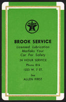 Vintage playing card TEXACO gas oil Brook Service 1223 W 7 Street Phone 816