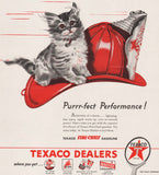 Vintage magazine ad TEXACO DEALERS Fire Chief Gasoline oil 1946 cat firemans hat