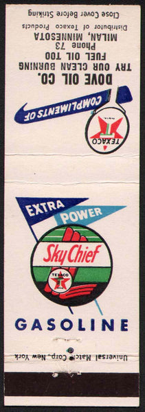 Vintage matchbook cover TEXACO Sky Chief gas sign pictured Dove Oil Milan Minnesota