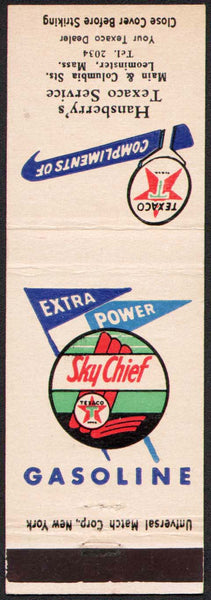 Vintage matchbook cover TEXACO SKY CHIEF GASOLINE sign Hansberrys Leominster MA