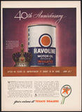 Vintage magazine ad TEXACO HAVOLINE Motor Oil 40th Anniversary 1944 sign and can