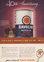 Vintage magazine ad TEXACO HAVOLINE Motor Oil 40th Anniversary 1944 sign and can