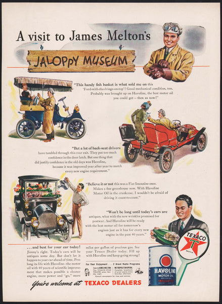 Vintage magazine ad TEXACO Havoline gas oil 1945 James Meltons Jaloppy Museum