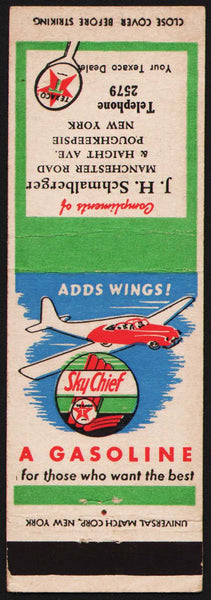 Vintage matchbook cover TEXACO Sky Chief gas oil J H Schmalberger Poughkeepsie