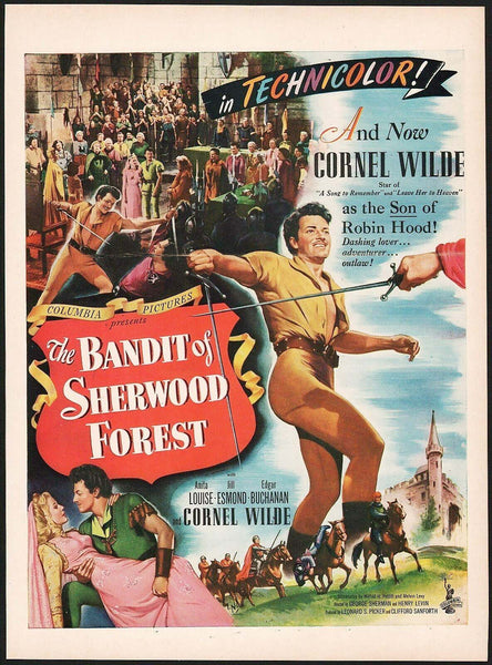 Vintage magazine ad THE BANDIT OF SHERWOOD FOREST 1946 full color Cornel Wilde