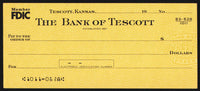 Vintage bank check THE BANK OF TESCOTT unused new old stock Tescott Kansas n-mint+
