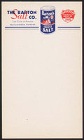 Vintage note sheet THE BARTON SALT CO Hutchinson Kansas container pictured n-mint+
