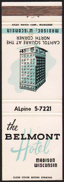 Vintage matchbook cover THE BELMONT HOTEL old hotel pictured Madison Wisconsin