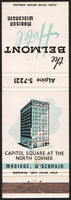 Vintage matchbook cover THE BELMONT HOTEL old hotel pictured Madison Wisconsin