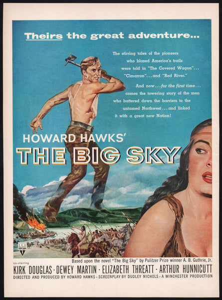 Vintage magazine ad THE BIG SKY movie from 1952 full color Kirk Douglas Guthrie