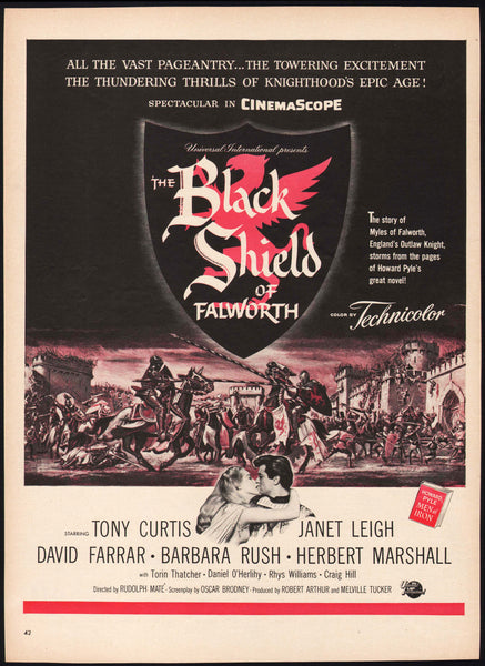 Vintage magazine ad THE BLACK SHIELD OF FALWORTH movie 1954 Tony Curtis Janet Leigh