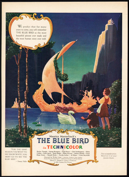 Vintage magazine ad THE BLUE BIRD movie 1940 starring Shirley Temple Mathieu art