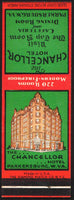 Vintage matchbook cover THE CHANCELLOR HOTEL Parkersburg West VA salesman sample