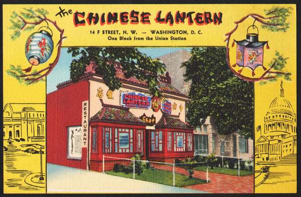 Vintage postcard THE CHINESE LANTERN restaurant pictured Washington DC linen