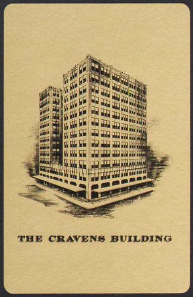 Vintage playing card THE CRAVENS BUILDING with gold background Oklahoma City OK