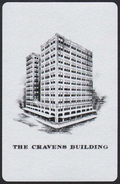 Vintage playing card THE CRAVENS BUILDING silver background Oklahoma City OK