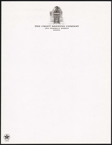 Vintage letterhead THE CROFT BREWING COMPANY Boston Massachusetts unused n-mint+