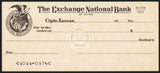 Vintage bank check THE EXCHANGE NATIONAL BANK eagle vignette Clyde Kansas n-mint+