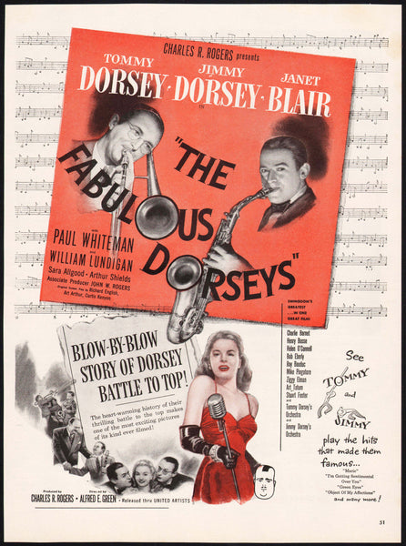 Vintage magazine ad THE FABULOUS DORSEYS movie from 1947 Tommy Jimmy Janet Blair