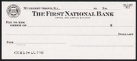 Vintage bank check THE FIRST NATIONAL BANK Mulberry Grove Illinois unused n-mint+