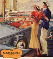 Vintage magazine ad THE GENERAL TIRE 1937 couples and sailboats illustration