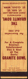 Vintage matchbook cover THE GRANITE BOWL Finest Bowling Lane St Cloud Minnesota