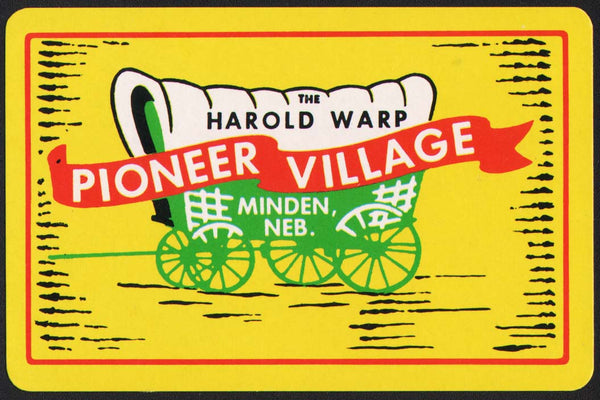 Vintage playing card THE HAROLD WARP PIONEER VILLAGE wagon pictured Minden Nebraska