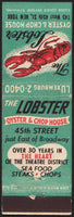 Vintage matchbook cover THE LOBSTER Oyster and Chop House lobster pictured New York