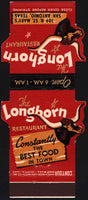 Vintage matchbook cover THE LONGHORN RESTAURANT San Antonio die cut steer Contour