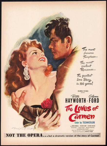 Vintage magazine ad THE LOVES OF CARMEN movie 1948 Crandall art Hayworth Ford