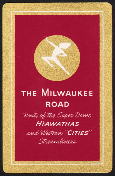 Vintage playing card THE MILWAUKEE ROAD railroad Hiawathas and Streamliners