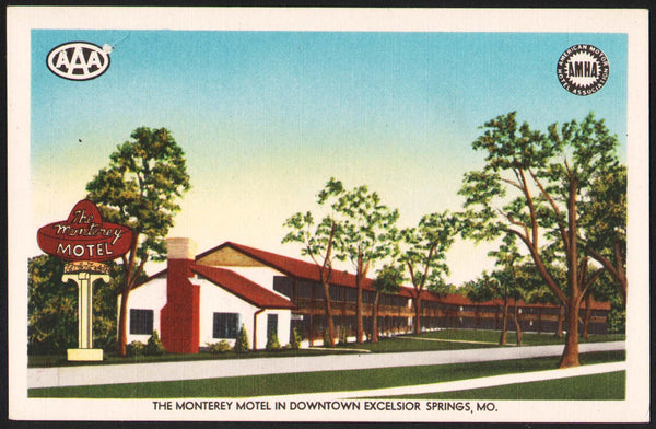 Vintage postcard THE MONTEREY MOTEL Downtown Excelsior Springs Missouri unused