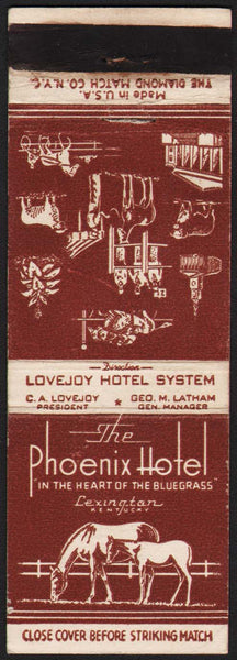 Vintage matchbook cover THE PHOENIX HOTEL horses pictured Lexington Kentucky