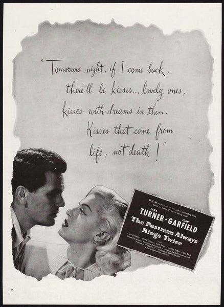 Vintage magazine ad THE POSTMAN ALWAYS RINGS TWICE movie from 1946 Lana Turner
