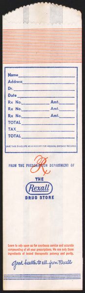 Vintage bag THE REXALL DRUG STORE Prescription Department new old stock n-mint