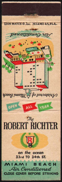 Vintage matchbook cover THE ROBERT RICHTER hotel pictured Miami Beach Florida