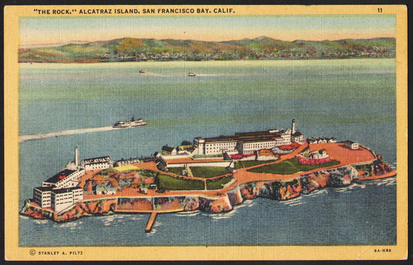 Vintage postcard THE ROCK Alcatraz Island prison San Francisco Bay California