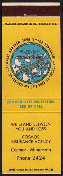 Vintage matchbook cover THE SAINT PAUL COMPANIES globe pictured Cosmos Minnesota