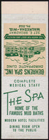 Vintage matchbook cover THE SPA Behrens Spa Waukesha Wisconsin salesman sample