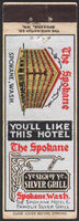 Vintage matchbook cover THE SPOKANE Ye Silver Grill hotel pictured Washington