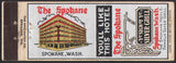 Vintage matchbook cover THE SPOKANE Ye Silver Grill hotel pictured Washington