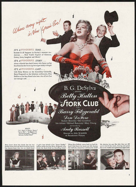 Vintage magazine ad THE STORK CLUB movie from 1945 Betty Hutton Barry Fitzgerald